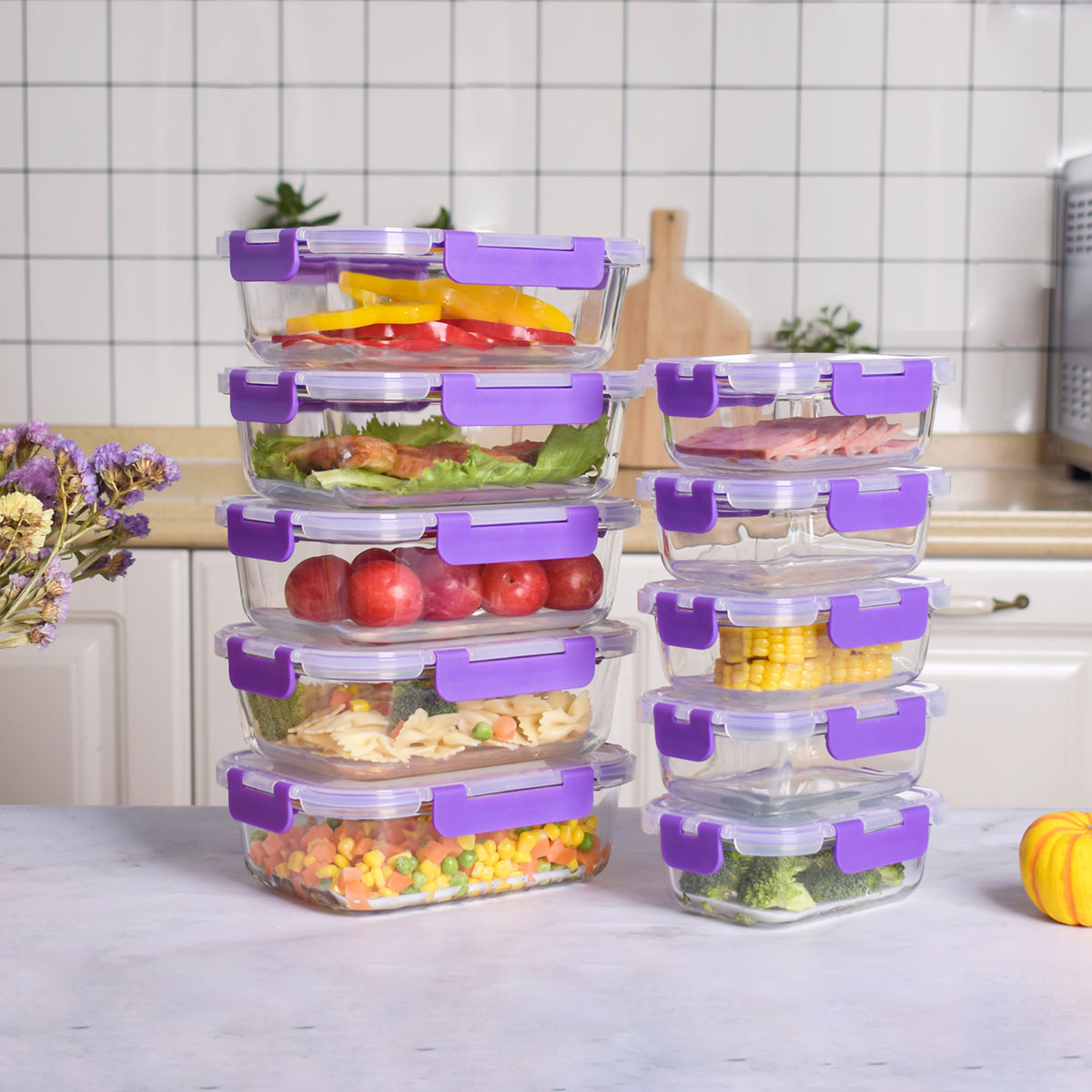 Recipientes de Cristal Para Alimentos - 20 Piezas (10 recipientes y 10 tapas)