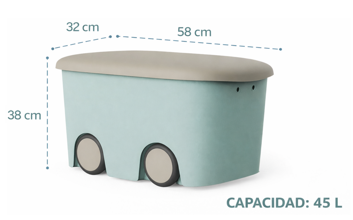 Pack 3 Cajas de Almacenaje con Ruedas y Tapa 45L - Organizador de Juguetes Multicolor