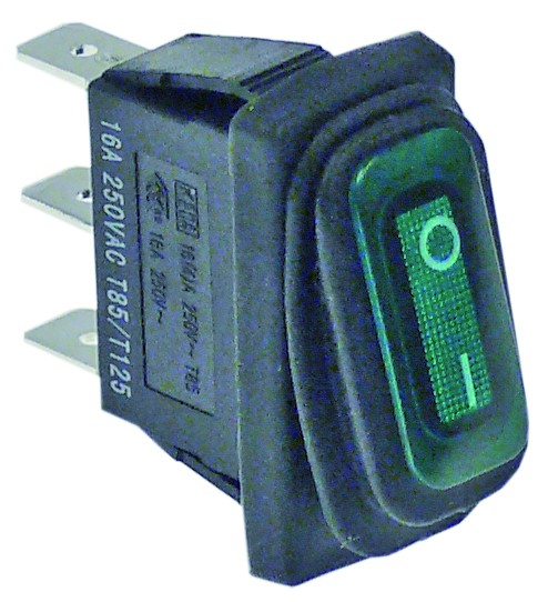 Interruptor basculante medida de montaje rectangular verde 1NO 230V 16A iluminado 0-I