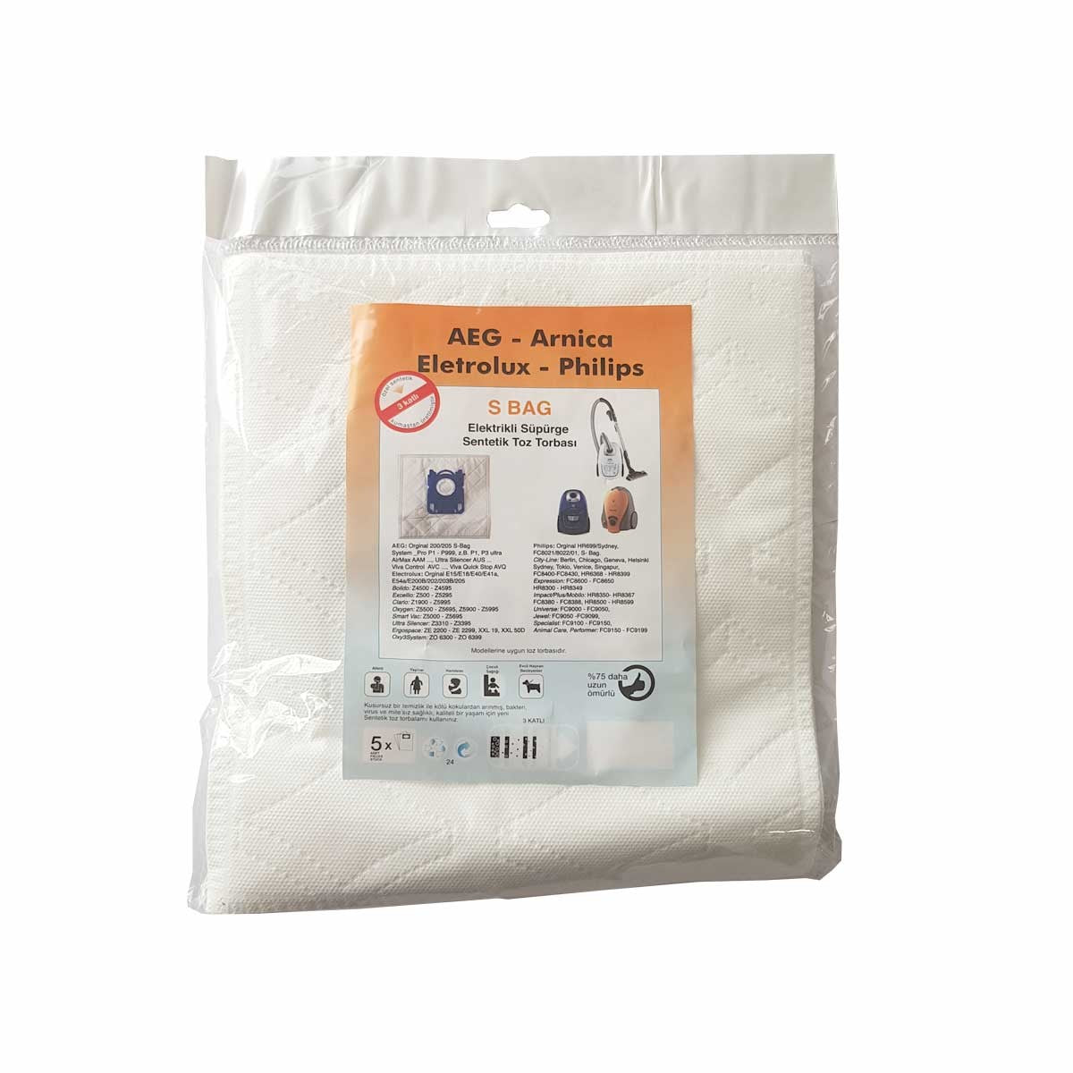 Bolsas tela Aspiradora Electrolux S-Bag AEG GR201 Philips FC8021 E201 E201B (10 Unidades)
