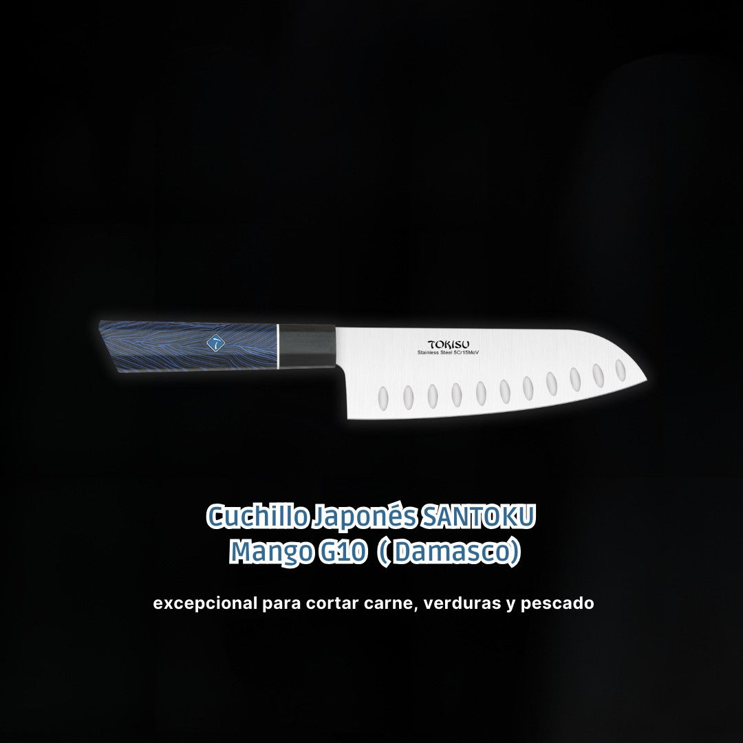 Cuchillo Cocina Profesional TOKYSU - Cuchillos Cocina Japones SANTOKU de Acero Inoxidable de 67 capas 17 cm - Mango G10 DAMASCO