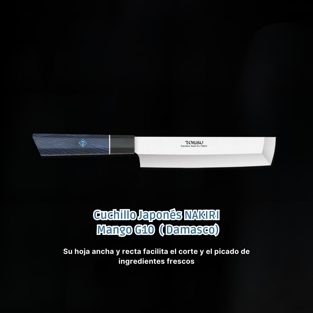 Cuchillo Cocina Profesional TOKYSU - Cuchillos Cocina Japones NAKIRI de Acero Inoxidable de 67 capas 18 cm- Mango G10 DAMASCO