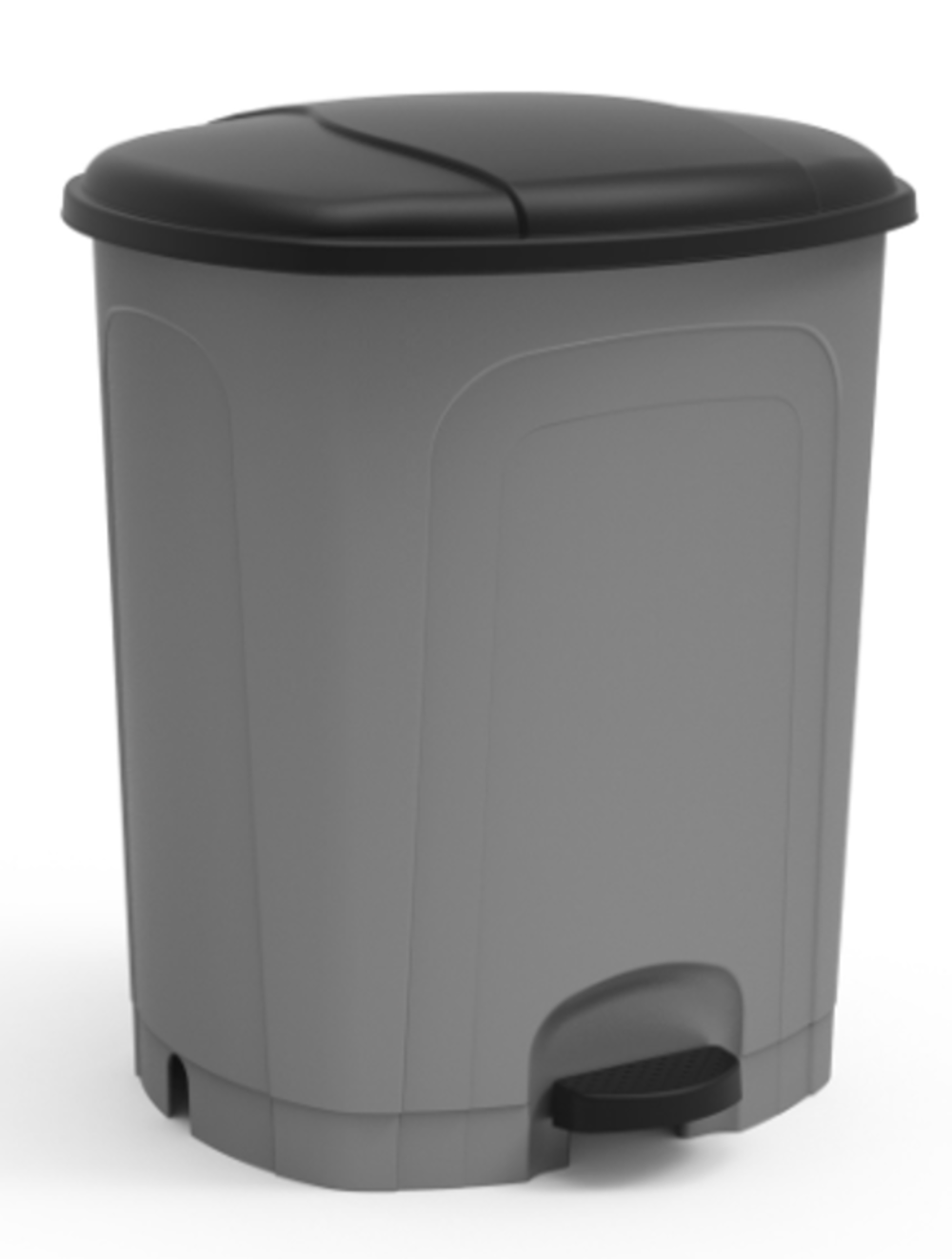 Cubo de basura cocina de plástico con pedal | Color Gris | Capacidad: 25 litros | Tapa color negro