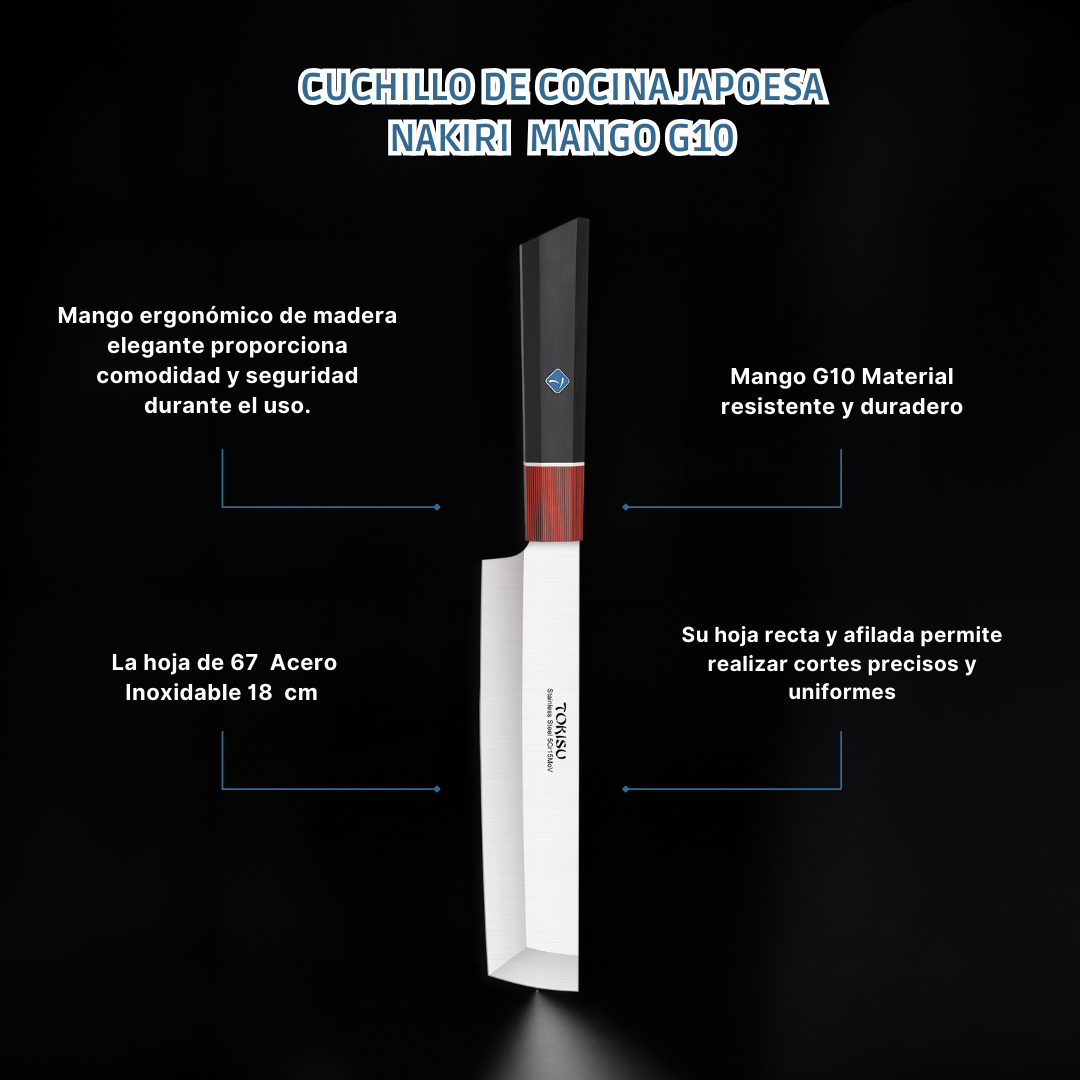 Cuchillo Cocina Profesional TOKYSU - Cuchillos Cocina Japonés NAKIRI de Acero Inoxidable de 67 capas 18 cm- Mango G10