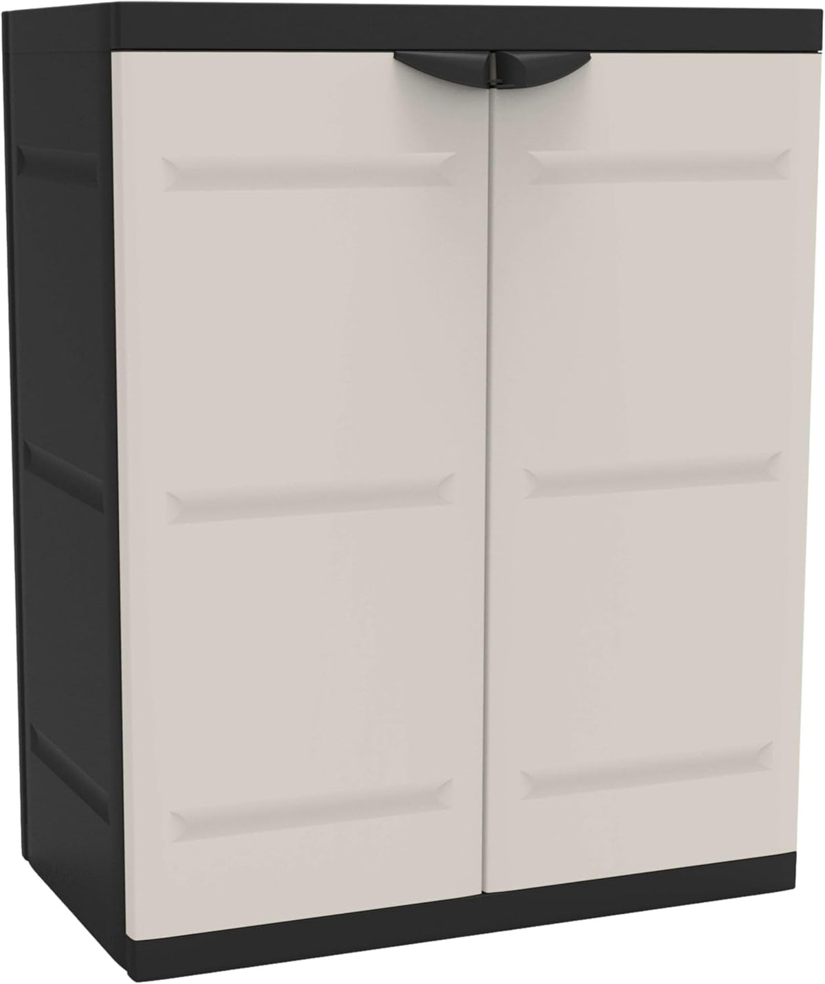 Armario de plástico multiuso, 2 puertas, Beige y negro, 70x41x88 cm, 2 baldas regulables en altura