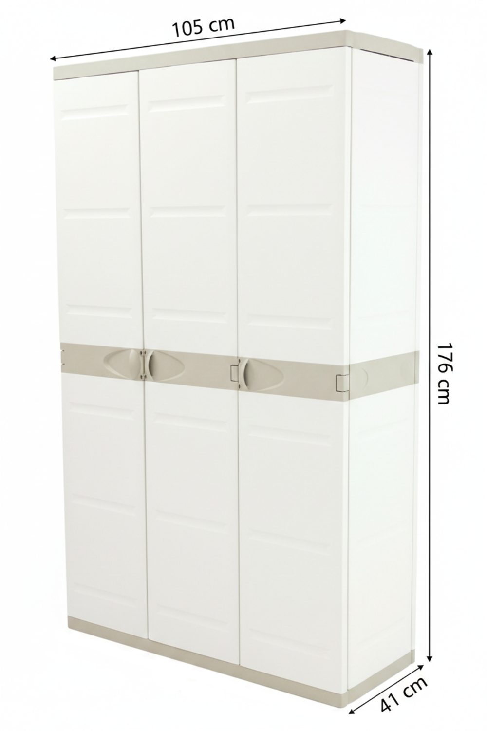 Armario Multiusos Exterior / Interior - 3 Puertas y 4 Baldas - 176 x 105 x 41 cm - Beige