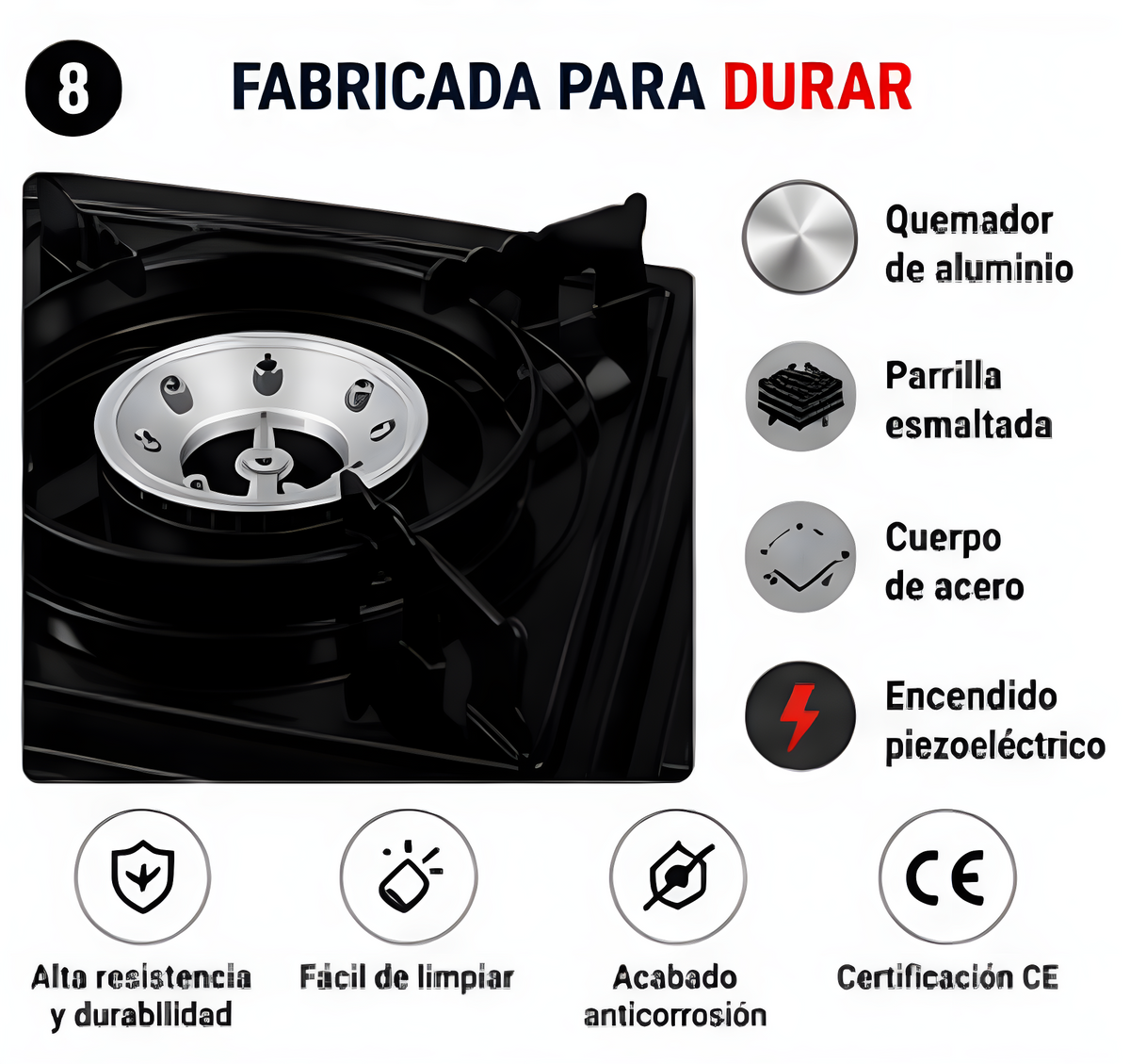 Cocina de Gas Portátil para Camping BDZ-155-A | Hornillo de Butano con Encendido Piezoeléctrico, Maletín de Transporte y Sist
