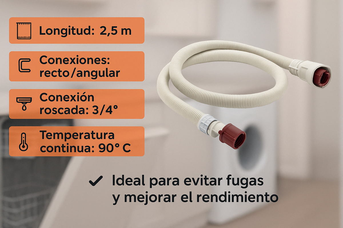 Manguera de Entrada de Agua 2,5m Aquastop Apta para Bosch, Siemens, Whirlpool, AEG y Más