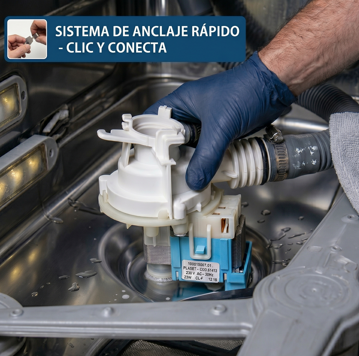 Bomba de Desagüe para Lavavajillas Indesit, Ariston, Hotpoint y Teka | Recambio Compatible C00143739 y 090537 | Motor de Drenaj