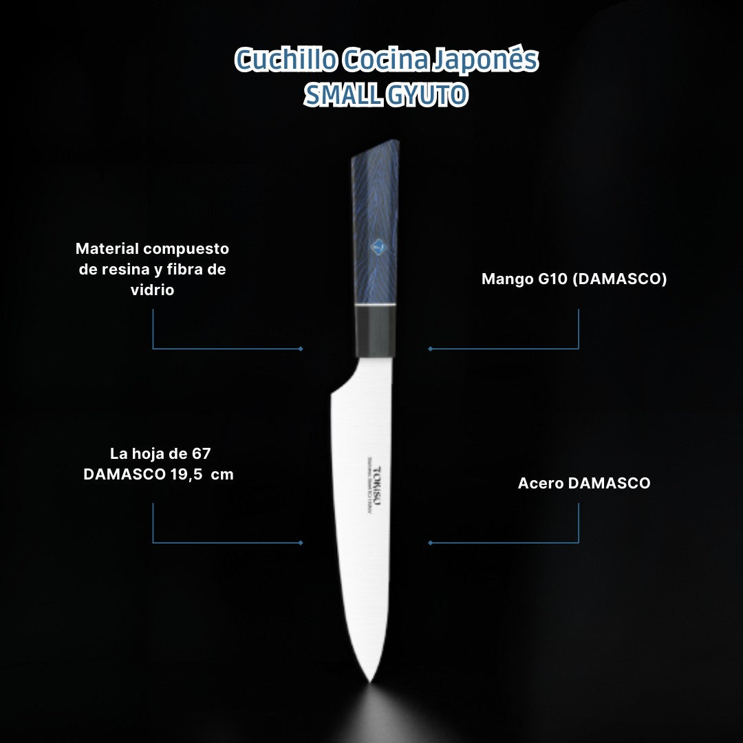 Cuchillo Cocina Profesional TOKYSU - Cuchillos Cocina Japones SMALL GYUTO de Acero Inoxidable de 67 capas  19,5  cm-  Mango G10