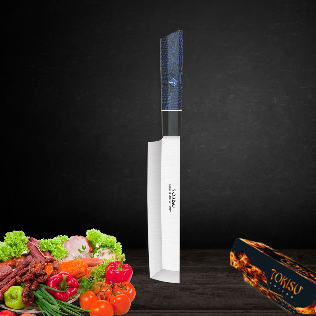 Cuchillo Cocina Profesional  TOKYSU - Cuchillos Cocina Japones NAKIRI de Acero Inoxidable de 67 capas 18 cm-  Mango G10 DAMASCO
