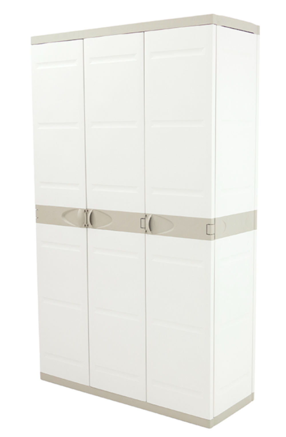 Armario Multiusos  Exterior / Interior - 3 Puertas y 4 Baldas - 176 x 105 x 41 cm - Beige