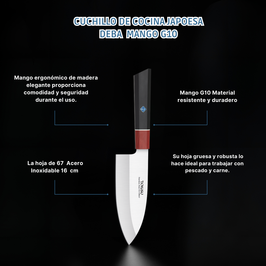 Cuchillo Cocina Profesional  TOKYSU - Cuchillos Cocina Japones DEBA de Acero Inoxidable de 67 capas  16 cm -  Mango G10