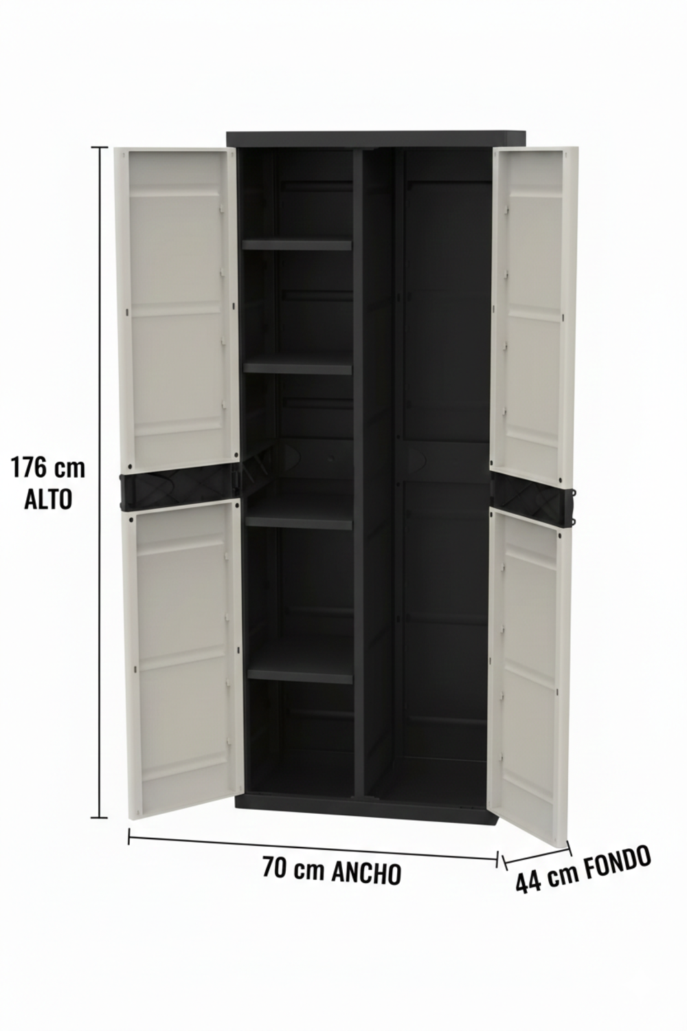 Armario Escobero Titanium – Mueble Auxiliar con 2 Puertas y Estantes Regulables ,  70 x 44 x 176 cm