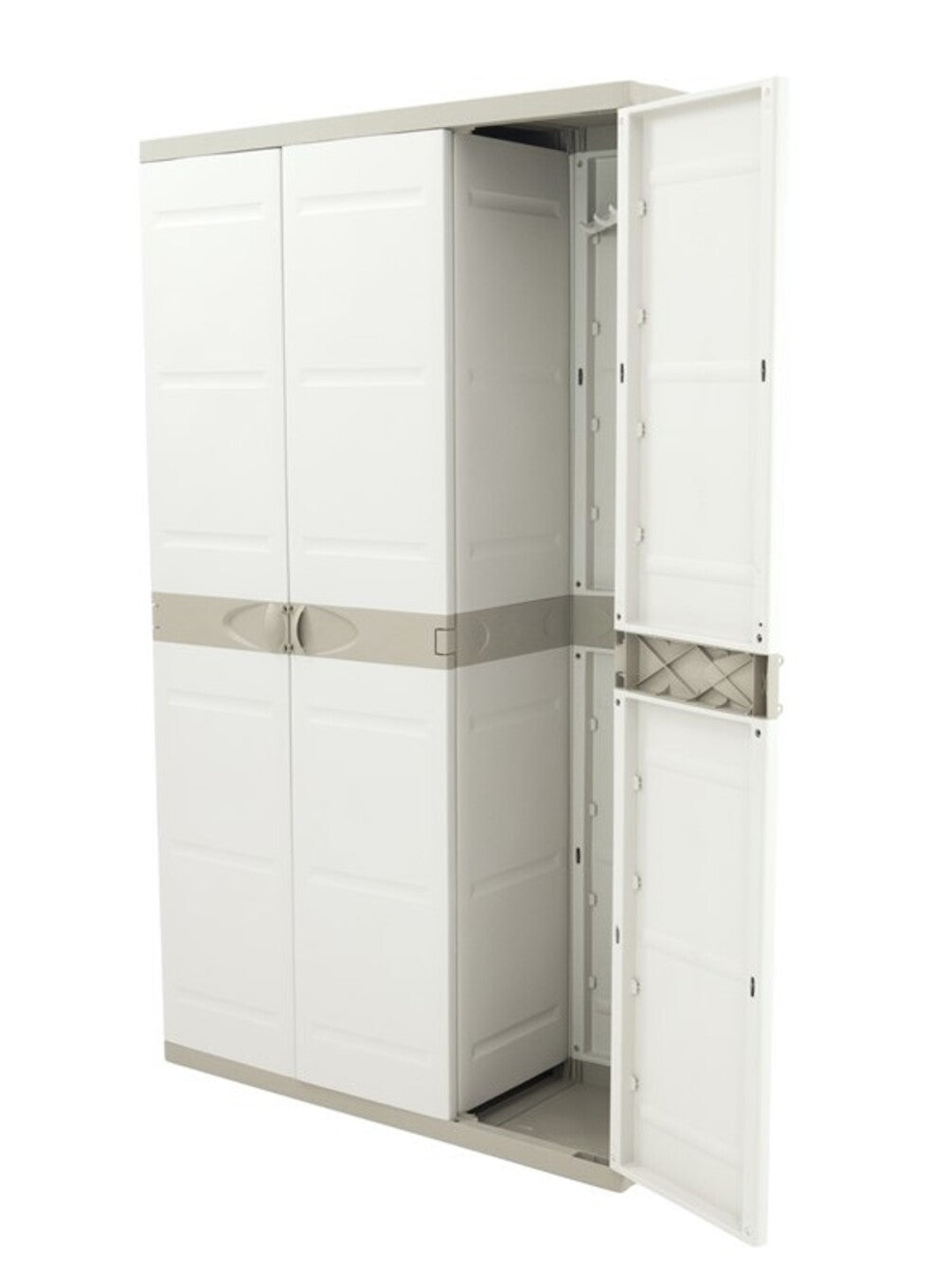 Armario Multiusos  Exterior / Interior - 3 Puertas y 4 Baldas - 176 x 105 x 41 cm - Beige