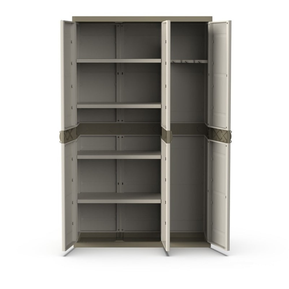 Armario Multiusos  Exterior / Interior - 3 Puertas y 4 Baldas - 176 x 105 x 41 cm - Beige