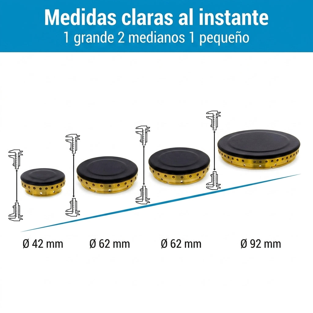 Recamania Juego de 4 Quemadores de Gas  |  Aro + Tapeta  |  Compatibles con Cocinas Teka, Fagor y Balay  |  Repuesto Universal
