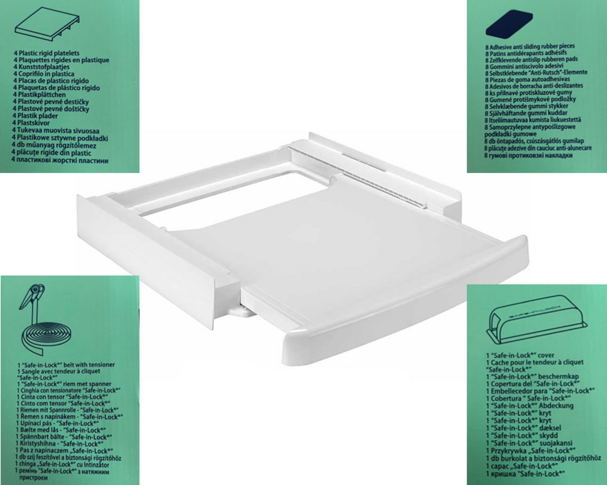 Kit de Unión Universal Wpro para Torre Lavadora y Secadora 60x60cm  Soporte Apilable con Estante Deslizante Incorporado 