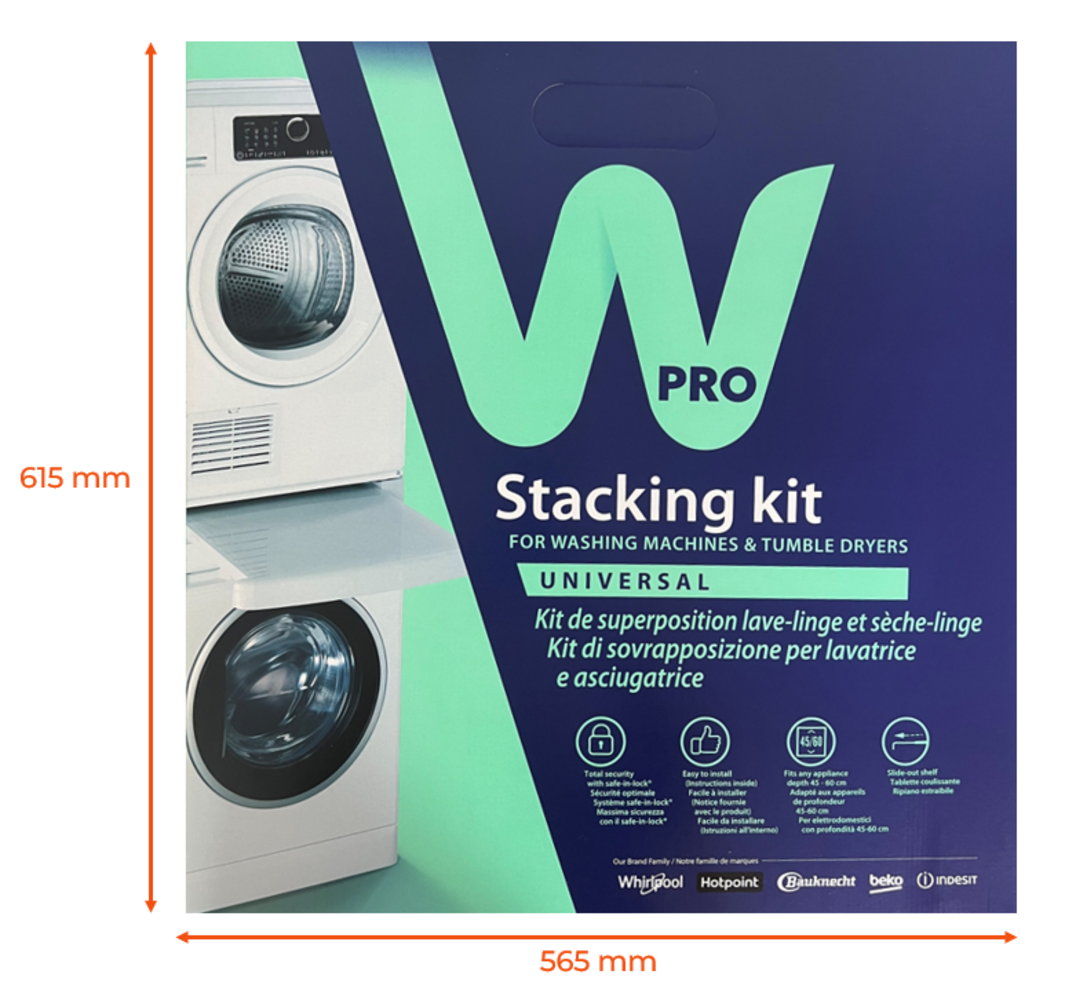 Kit de Unión Universal Wpro para Torre Lavadora y Secadora 60x60cm  Soporte Apilable con Estante Deslizante Incorporado 