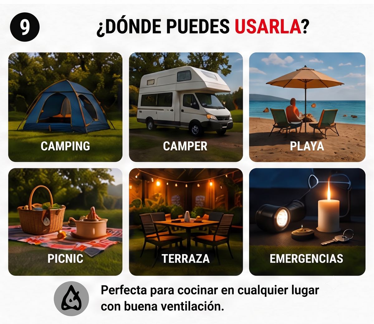 Cocina de Gas Portátil para Camping BDZ-155-A | Hornillo de Butano con Encendido Piezoeléctrico, Maletín de Transporte y Sist