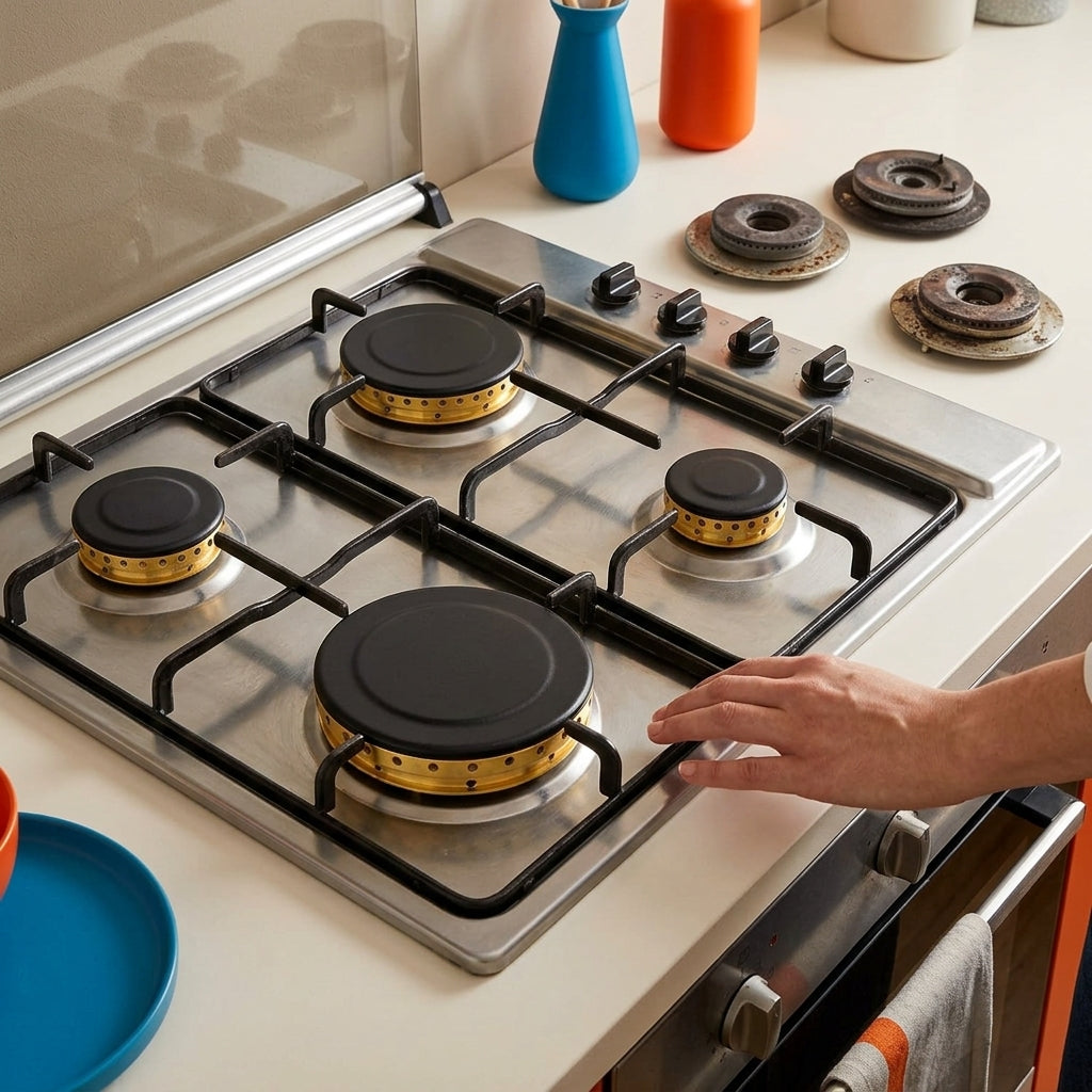 Recamania Juego de 4 Quemadores de Gas  |  Aro + Tapeta  |  Compatibles con Cocinas Teka, Fagor y Balay  |  Repuesto Universal