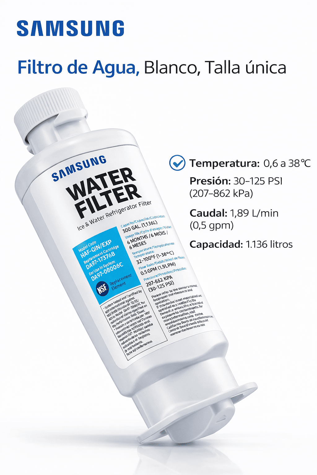Filtro de Agua Compatible con Samsung HAF-QIN / DA97-17376B / DA97-08006C  / Original