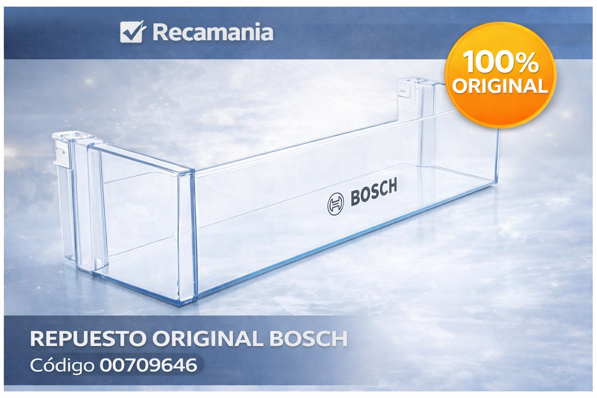 Estante Botellero Frigorífico Compatible con BOSCH 00709646  |  Sustituye 00744473, 00705901, 00704751  |  Transparente sin Embell