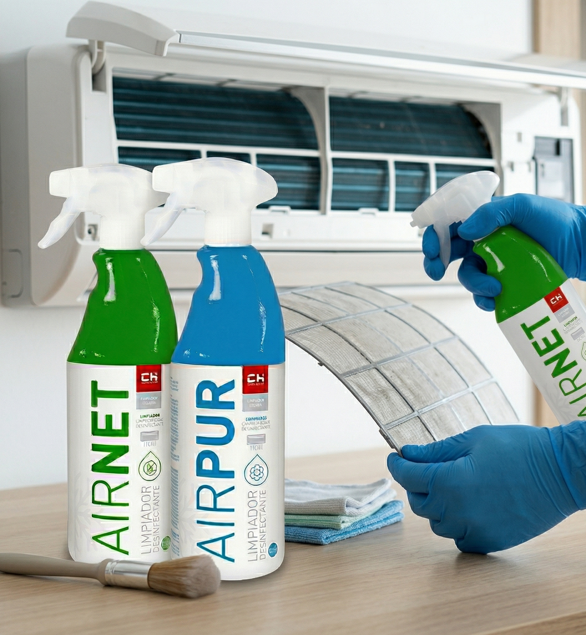 Pack 2x Kit Limpieza Aire Acondicionado AIRNET + AIRPUR | Limpiador Desinfectante y Eliminador de Olores