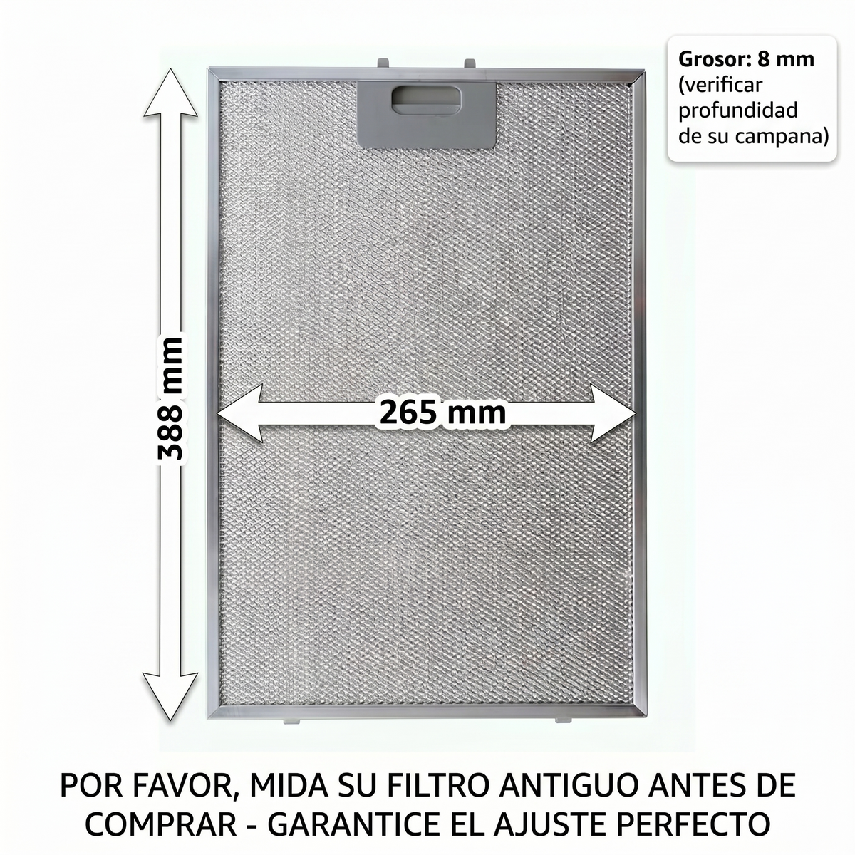 Filtro Metálico Antigrasa para Campana Extractora 265 x 388 mm