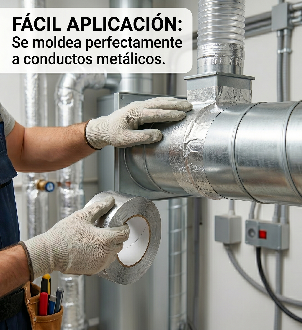 Cinta adhesiva de aluminio 50mm x 50m alta temperatura para reparación de conductos y aire acondicio
