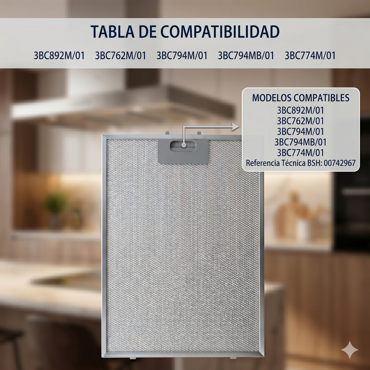 Filtro Metálico Antigrasa para Campana Extractora 265 x 388 mm