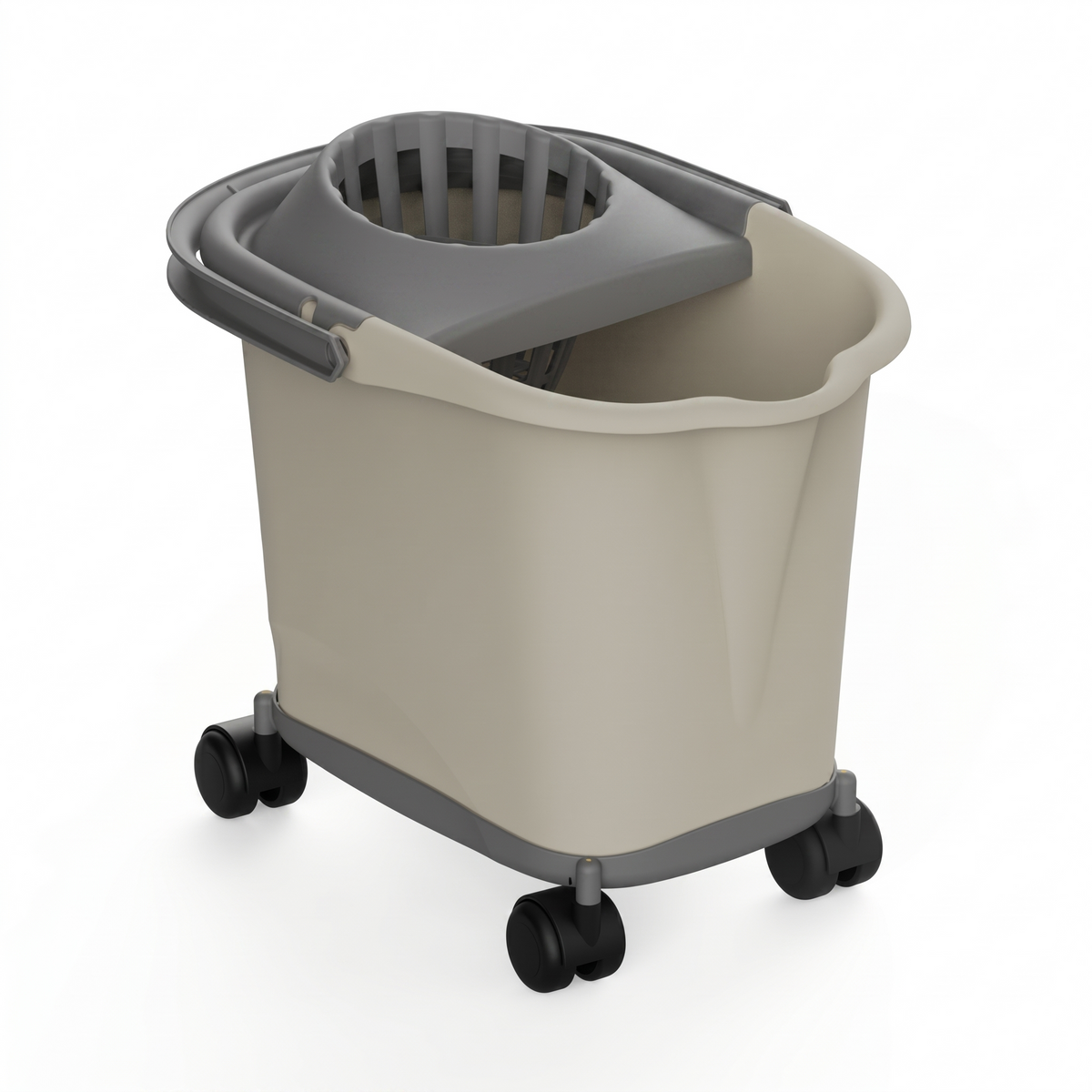 Cubo de fregona rectangular de plástico con escurridor y ruedas 360º, Color Beige, 16L, 39x29x35 cm