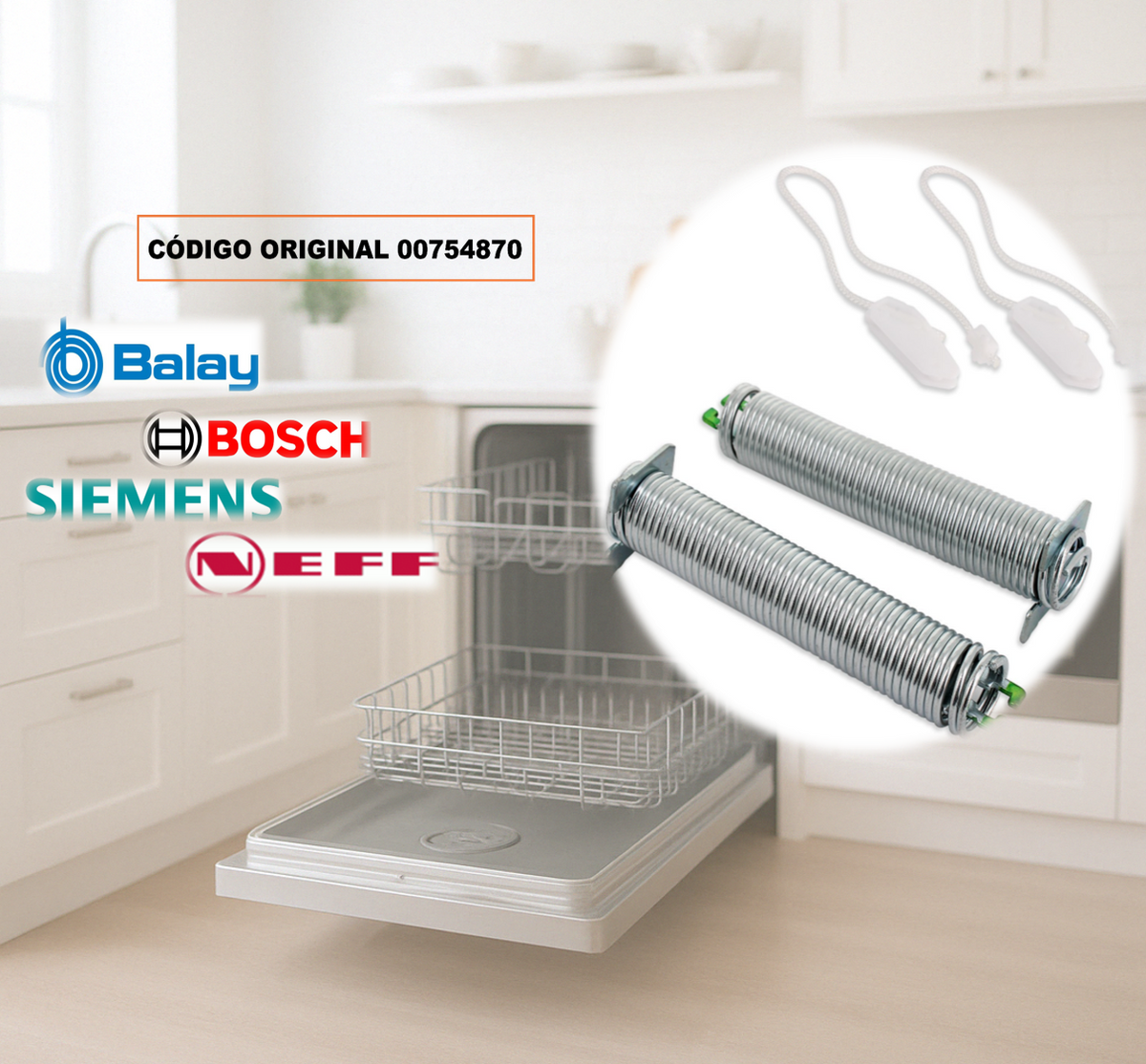 Repuesto Muelles de Bisagra para Puerta de Lavavajillas  |  Compatible con Bosch, Siemens, Neff