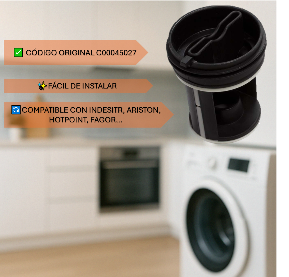 Filtro de Pelusas para Lavadora  Código Original C00045027  |  Compatible con Indesit, Ariston...
